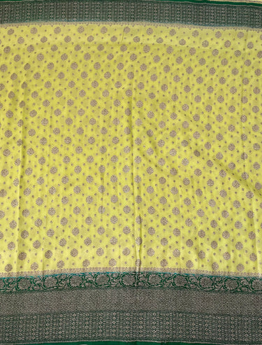 Chiffon Saree from Banaras | Light and Dark Green | Silver and Black Zari | Handwoven | Ships from California